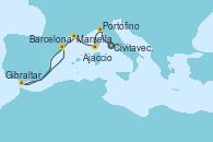 Visitando Civitavecchia (Roma), Portofino (Italia), Ajaccio (Córcega), Marsella (Francia), Gibraltar (Inglaterra), Barcelona