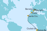 Visitando Marsella (Francia), Barcelona, Cádiz (España), Santa Cruz de Tenerife (España), Walvis Bay (Namibia), Ciudad del Cabo (Sudáfrica)