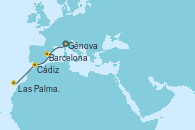 Visitando Génova (Italia), Barcelona, Cádiz (España), Las Palmas de Gran Canaria (España)