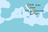 Visitando Bari (Italia), Dubrovnik (Croacia), Corfú (Grecia), Kotor (Montenegro), Split (Croacia), Zadar (Croacia), Trieste (Italia), Bari (Italia)