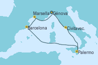 Visitando Génova (Italia), Civitavecchia (Roma), Palermo (Italia), Barcelona, Marsella (Francia), Génova (Italia)