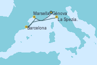 Visitando Génova (Italia), Barcelona, Marsella (Francia), La Spezia, Florencia y Pisa (Italia)