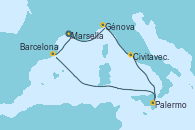 Visitando Marsella (Francia), Génova (Italia), Civitavecchia (Roma), Palermo (Italia), Barcelona, Marsella (Francia)