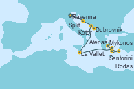 Visitando Ravenna (Italia), Split (Croacia), Dubrovnik (Croacia), Kotor (Montenegro), La Valletta (Malta), Mykonos (Grecia), Santorini (Grecia), Rodas (Grecia), Atenas (Grecia)