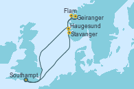 Visitando Southampton (Inglaterra), Stavanger (Noruega), Flam (Noruega), Geiranger (Noruega), Haugesund (Noruega), Southampton (Inglaterra)