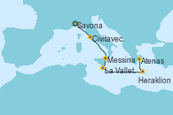 Visitando Savona (Italia), Civitavecchia (Roma), Messina (Sicilia), La Valletta (Malta), Heraklion (Creta), Atenas (Grecia)