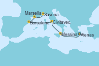 Visitando Atenas (Grecia), Messina (Sicilia), Civitavecchia (Roma), Barcelona, Marsella (Francia), Savona (Italia)