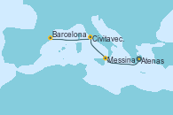 Visitando Atenas (Grecia), Messina (Sicilia), Civitavecchia (Roma), Barcelona