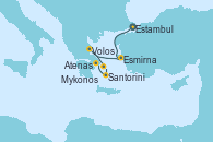 Visitando Estambul (Turquía), Esmirna (Turquía), Volos (Grecia), Mykonos (Grecia), Santorini (Grecia), Atenas (Grecia)