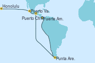 Visitando Fuerte Amador (Panamá), Punta Arenas (Chile), Puerto Chiapas (México), Puerto Vallarta (México), Honolulu (Hawai), Honolulu (Hawai)