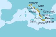 Visitando Atenas (Grecia), Gythion (Grecia), Sarande (Albania), Dubrovnik (Croacia), Hvar (Croacia), Koper (Eslovenia), VENICE (FUSINA) - ITALY, Vodice (Croacia), Kotor (Montenegro), Corfú (Grecia), Sami (Cefalonia/Grecia), Nafplion (Grecia), Atenas (Grecia)