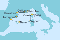 Visitando Barcelona, Colliure, Cassis (Francia), Saint Tropez (Francia), Ajaccio (Córcega), Alghero (Cerdeña), Mahón (Menorca/España), Tarragona (España)