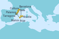 Visitando Tarragona (España), Palamos (Gerona/España), Colliure, Sete (Francia), Mahón (Menorca/España), Alcudia (Mallorca/España), Ibiza (España), Barcelona