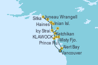 Visitando Vancouver (Canadá), Ketchikan (Alaska), KLAWOCK, Sitka (Alaska), Inian Islands (Alaska/Usa), Icy Strait Point (Alaska), Haines (Alaska), Juneau (Alaska), Wrangell (Alaska), Misty Fjords (CRUCERO), Prince Rupert (Canadá), Alert Bay (Canada), Vancouver (Canadá)