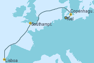 Visitando Kiel (Alemania), Copenhague (Dinamarca), Southampton (Inglaterra), Lisboa (Portugal)