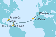 Visitando Barcelona, Las Palmas de Gran Canaria (España), San Juan (Puerto Rico), Charlotte Amalie (St. Thomas), Miami (Florida/EEUU), Puerto Cañaveral (Florida)