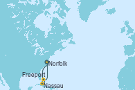 Visitando Norfolk (Virginia/EEUU), Nassau (Bahamas), Freeport (Bahamas), Norfolk (Virginia/EEUU)