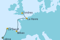 Visitando Lisboa (Portugal), La Coruña (Galicia/España), Bilbao (España), Le Havre (Francia), Londres (Reino Unido)