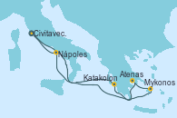 Visitando Civitavecchia (Roma), Mykonos (Grecia), Atenas (Grecia), Katakolon (Olimpia/Grecia), Nápoles (Italia), Civitavecchia (Roma)