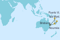 Visitando Brisbane (Australia), Isla Mystery (Vanuatu), Nouméa (Nueva Caledonia), Puerto Vila (Vanuatu), Brisbane (Australia)