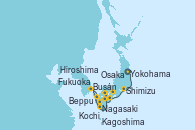 Visitando Yokohama (Japón), Shimizu (Japón), Kochi (Japón), Beppu (Japón), Hiroshima (Japón), Fukuoka (Japón), Busán (Corea del Sur), Nagasaki (Japón), Kagoshima (Japón), Osaka (Japón)