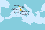 Visitando Niza (Francia), Ajaccio (Córcega), Ajaccio (Córcega), Bonifacio (Córcega/Francia), Puerto Vecchio (Córcega), Bastia (Córcega), Isla Rousse (Córcega), Niza (Francia)