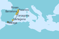 Visitando Málaga, Málaga, Málaga, Cartagena (Murcia), Tarragona (España), Rosas (Girona/España), Palamos (Gerona/España), Barcelona, Barcelona