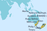 Visitando Auckland (Nueva Zelanda), WAIHEKE ISLAND, Wellington (Nueva Zelanda), Picton (Australia), Kaikoura (Nueva Zelanda), Akaroa (Nueva Zelanda), Timaru (Nueva Zelanda), OBAN (HALFMOON BAY), Melbourne (Australia), Phillip Island, Eden (Nueva Gales), Sydney (Australia)