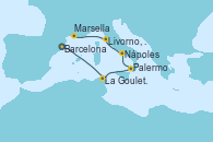 Visitando Barcelona, La Goulette (Tunez), Palermo (Italia), Nápoles (Italia), Livorno, Pisa y Florencia (Italia), Marsella (Francia)