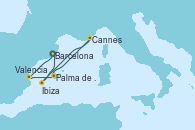 Visitando Barcelona, Valencia, Palma de Mallorca (España), Cannes (Francia), Ibiza (España), Ibiza (España), Barcelona