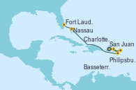 Visitando San Juan (Puerto Rico), Philipsburg (St. Maarten), Charlotte Amalie (St. Thomas), Basseterre (Antillas), Nassau (Bahamas), Fort Lauderdale (Florida/EEUU)