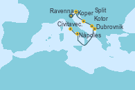 Visitando Ravenna (Italia), Koper (Eslovenia), Split (Croacia), Dubrovnik (Croacia), Kotor (Montenegro), Nápoles (Italia), Civitavecchia (Roma)