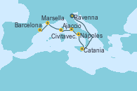 Visitando Ravenna (Italia), Catania (Sicilia), Nápoles (Italia), Civitavecchia (Roma), Ajaccio (Córcega), Marsella (Francia), Barcelona