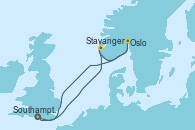 Visitando Southampton (Inglaterra), Stavanger (Noruega), Oslo (Noruega), Oslo (Noruega), Southampton (Inglaterra)