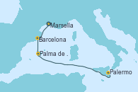 Visitando Marsella (Francia), Barcelona, Palma de Mallorca (España), Palermo (Italia)