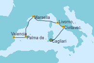 Visitando Cagliari (Cerdeña), Civitavecchia (Roma), Livorno, Pisa y Florencia (Italia), Marsella (Francia), Palma de Mallorca (España), Valencia