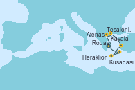 Visitando Atenas (Grecia), Tesalónica (Grecia), Tesalónica (Grecia), Kavala (Grecia), Kusadasi (Efeso/Turquía), Heraklion (Creta), Rodas (Grecia), Atenas (Grecia), Atenas (Grecia)