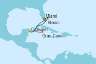 Visitando Miami (Florida/EEUU), Gran Caimán (Islas Caimán), Cozumel (México), Bimini (Bahamas), Miami (Florida/EEUU)