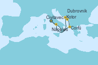 Visitando Civitavecchia (Roma), Split (Croacia), Kotor (Montenegro), Dubrovnik (Croacia), Corfú (Grecia), Nápoles (Italia), Civitavecchia (Roma)