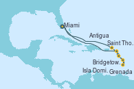 Visitando Miami (Florida/EEUU), Saint Thomas (Islas Vírgenes), Isla Dominica (Caribe), Grenada (Antillas), Bridgetown (Barbados), Antigua (Antillas), Miami (Florida/EEUU)