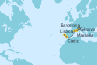 Visitando Génova (Italia), Marsella (Francia), Barcelona, Cádiz (España), Lisboa (Portugal)