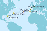 Visitando Southampton (Inglaterra), Vigo (España), Lisboa (Portugal), Ponta Delgada (Azores), Kings Wharf (Bermudas), Puerto Cañaveral (Florida)