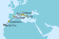 Visitando Santa Cruz de Tenerife (España), Casablanca (Marruecos), Valencia, Civitavecchia (Roma), Corfú (Grecia), Bari (Italia)