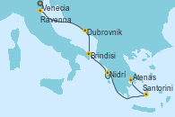 Visitando Venecia (Italia), Ravenna (Italia), Dubrovnik (Croacia), Brindisi (Italia), Nidrí (Grecia), Santorini (Grecia), Atenas (Grecia)