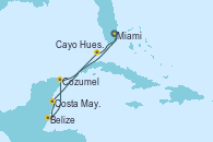 Visitando Miami (Florida/EEUU), Costa Maya (México), Belize (Caribe), Cozumel (México), Cayo Hueso (Key West/Florida), Miami (Florida/EEUU)