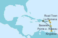 Visitando La Romana (República Dominicana), Roseau (Dominica), Kingstown (Granadinas), Pointe a Pitre (Guadalupe), Basseterre (Antillas), Road Town (Isla Tórtola/Islas Vírgenes), La Romana (República Dominicana)