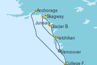 Visitando Vancouver (Canadá), Ketchikan (Alaska), Juneau (Alaska), Skagway (Alaska), Glaciar Bay (Alaska), College Fjord (Alaska), Anchorage (Alaska)