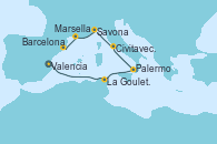 Visitando Valencia, La Goulette (Tunez), Palermo (Italia), Civitavecchia (Roma), Savona (Italia), Marsella (Francia), Barcelona