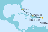 Visitando Miami (Florida/EEUU), Puerto Plata, Republica Dominicana, Road Town (Isla Tórtola/Islas Vírgenes), Philipsburg (St. Maarten), Miami (Florida/EEUU)