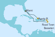 Visitando Miami (Florida/EEUU), Puerto Plata, Republica Dominicana, Road Town (Isla Tórtola/Islas Vírgenes), Basseterre (Antillas), Miami (Florida/EEUU)